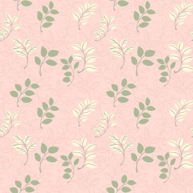 Yumuşak pembe arka planda pastel yeşili ve krem yeşili olan zarif, pürüzsüz vektör deseni. Tekstil, ambalaj, duvar kağıtları, düğün dekorasyonu için tasarımlar,