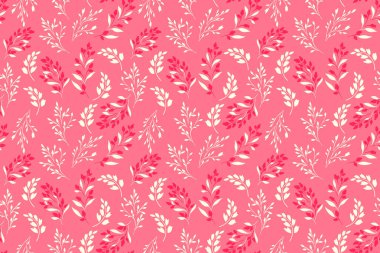 Kusursuz vektör çiçek deseni kremalı yapraklı dallar ve mercan pembesi arka planda kırmızı. Kumaş, duvar kağıdı, ambalaj, ambalaj ve kırtasiye için tasarımlar