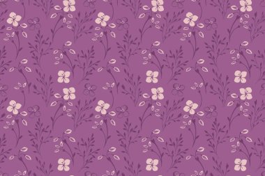Kusursuz çiçek dalları ve mor arka planda narin çiçekleri olan kusursuz bir vektör. Kumaşlar, duvar kağıtları ve ambalaj için şık botanik tasarımı