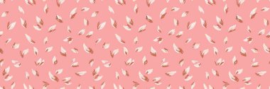 Seamless vector pattern with soft beige and brown leaves on a pastel pink background. Minimal and elegant botanical design for spring fabric, packaging, and decor