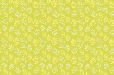 Açık yeşil zemin üzerinde yumuşak sarı yapraklı dalları olan kusursuz vektör deseni, kumaş, duvar kağıdı, ambalaj, kırtasiye malzemesi ve modern dekor izleri için minimum botanik tekrarı