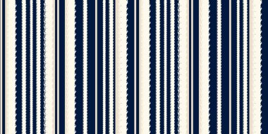 Lacivert ve krem dikey ve dantel kenarlı kusursuz vektör çizgili desen, kumaş, duvar kağıdı, ambalaj, kırtasiye ve ambalaj için zarif yinelenen arka plan