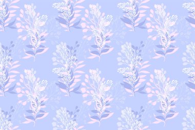 Hassas yapraklı ve botanik şekilli pastel lavanta renginde yumuşak, pürüzsüz çiçek vektör deseni, zarif kumaş baskıları, kırtasiye malzemeleri, dekor ve süslemeler için mükemmel.