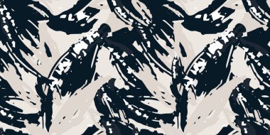 Açık arkaplanda siyah ve gri fırça darbeleri olan kusursuz bir vektör soyut deseni. Kumaş, duvar kağıdı ve tasarım projeleri için modern monokrom sanatsal dokusu