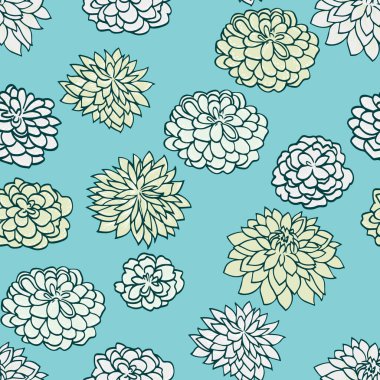 Yumuşak kremalı el kasımpatısı çizilmiş kusursuz vektör çiçek deseni ve pastel mavi arka planda soluk sarı tonlar. Tekstil ve dekor için zarif botanik tasarımı