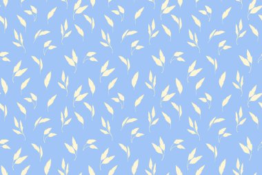 Hafif menekşe arkaplan üzerinde yumuşak yapraklı dalları olan kusursuz vektör deseni, tekstil, ambalaj ve dekor için hassas, havadar ve modern bir botanik tasarımı oluşturur.