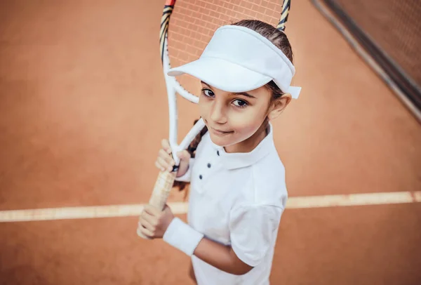 Tennis Mio Gioco Preferito Ritratto Bambino Piuttosto Sportivo Con Una — Foto Stock