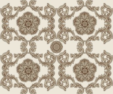 Barok Tarzda Çiçek ve Süsler ile Kahverengi dikişsiz desen.