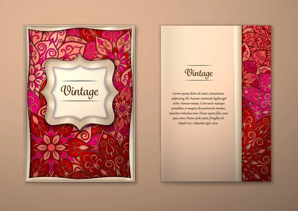 Çiçek mandala desen ve süs eşyaları ile Vintage kartları.