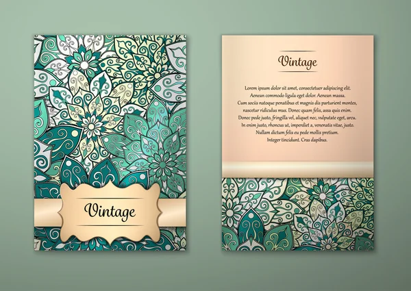 Tarjetas vintage con patrón de mandala floral y adornos . — Archivo Imágenes Vectoriales
