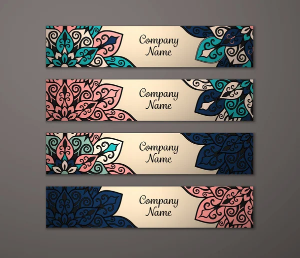 Juego de pancartas con patrón de mandala floral — Vector de stock