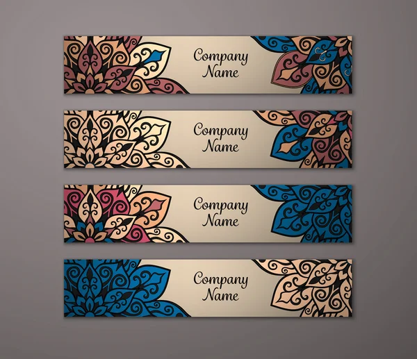 Juego de pancartas con patrón de mandala floral — Vector de stock