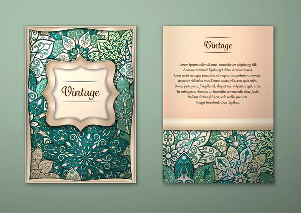 Çiçek mandala desen ve süs eşyaları ile Vintage kartları.