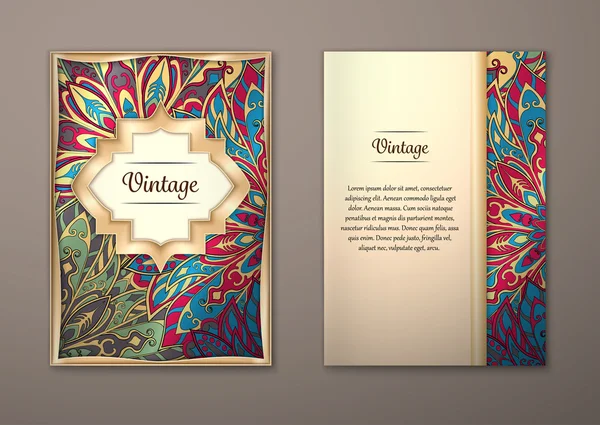 Çiçek mandala desen ve süs eşyaları ile Vintage kartları.