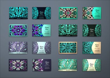 Vektör vintage ziyaret kartı büyük set.