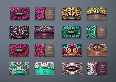 Vektör vintage ziyaret kartı büyük set.