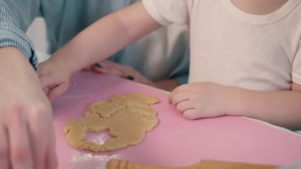 Die Familie backt zu Hause Plätzchen. — Stockvideo