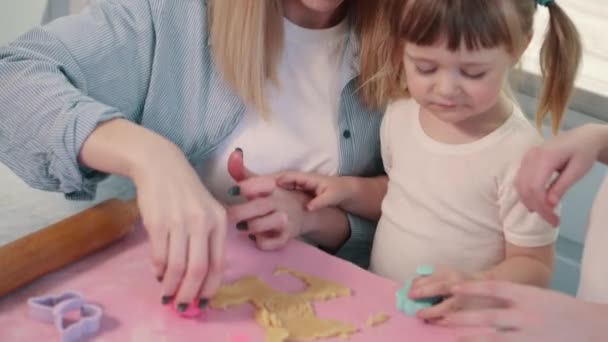 Rodina dělá doma sušenky.. — Stock video