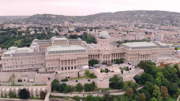 Buda Castle Royal Palace вид с воздуха. — стоковое видео