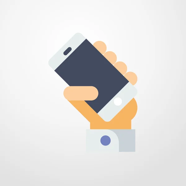 Smartphone en el icono de la mano. diseño plano — Vector de stock