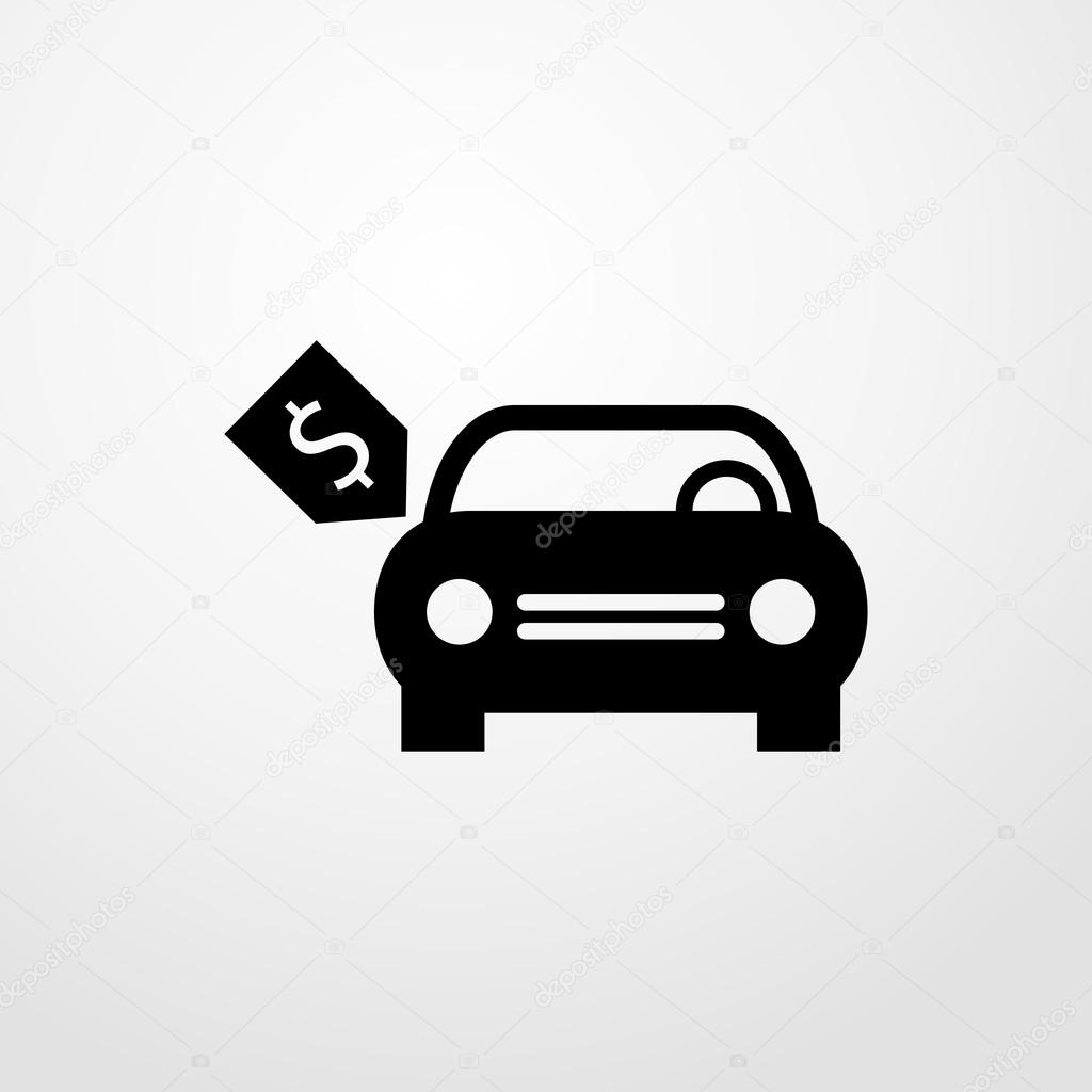 Car with tag icon. Flat design