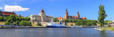 Panoramik Szczecin waterfront, Polonya.