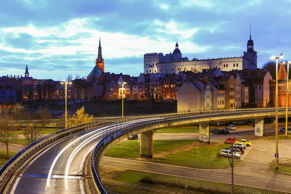 Uma vista noturna da cidade de Szczecin na Polônia — Fotografia de Stock