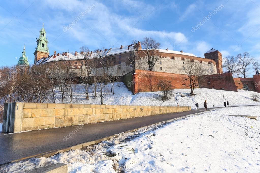 View of the Krakow, Wawel Royal castle in the winter. Poland