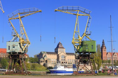 A view of the cranes in the old port. Szczecin, Poland clipart