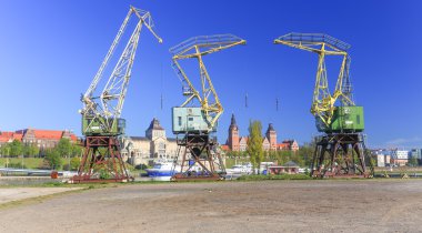 A view of the cranes in the old port. Szczecin, Poland clipart