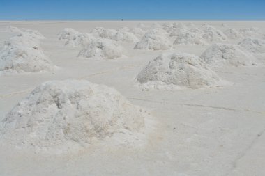 Tuz bir görünümünü çöl Bolivya, Salar de Uyuni, peyzaj