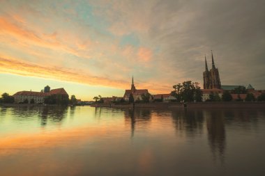 Wroclaw tarihsel Ostrow Tumski bölgesinde görünümünü / Polonya / Vintage