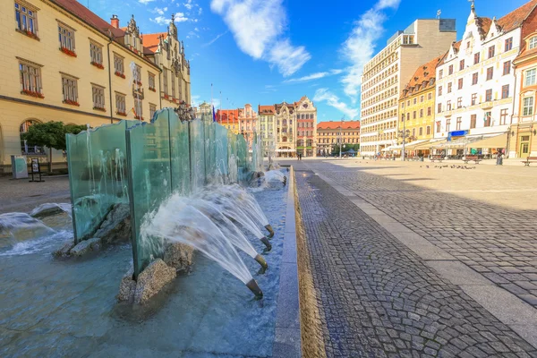 Widok na fontanny na placu Starego w Wrocław, Polska — Zdjęcie stockowe