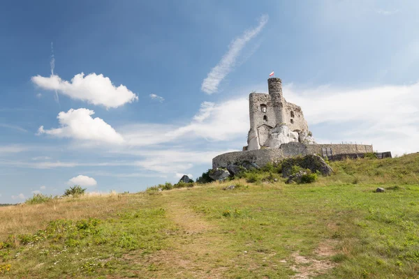 Vista panorámica de las ruinas del castillo en el pueblo de Mirow. Polonia — Foto de Stock
