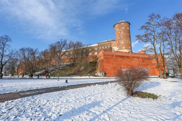 Vista invernale del castello reale di Cracovia — Foto Stock