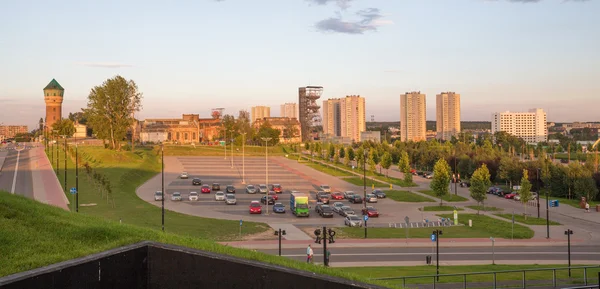 Zachód słońca widok na panoramę miasta Katowice — Zdjęcie stockowe