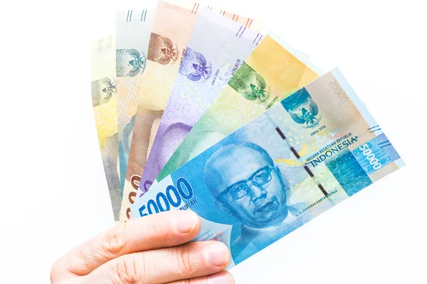Die Währung Indonesiens Rupiah Banknotenordner Der Hand — Stockfoto