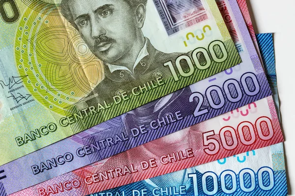 Chile Pesos Various Banknotes Close — Stock Photo, Image