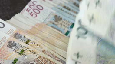 Polonya parası. Büyük miktarda para sayıyorum. Polonya zlotisi. Bankacılık, finansal kredi. değiş tokuş ofisleri. Finansal konsept. İş geçmişi. Yakın çekim