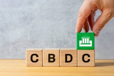 Sembol CBDC: Merkez Bankası Dijital Para Birimi. Finansal ve iş konsepti. Kapatın. Boşluğu kopyala.