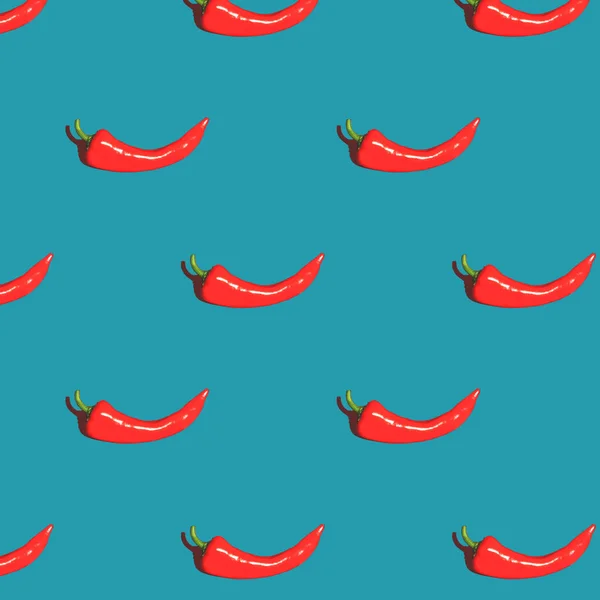 Seamless Pattern Made Red Pepper Blue Background Colorful Food Backdrop — Stock Photo, Image