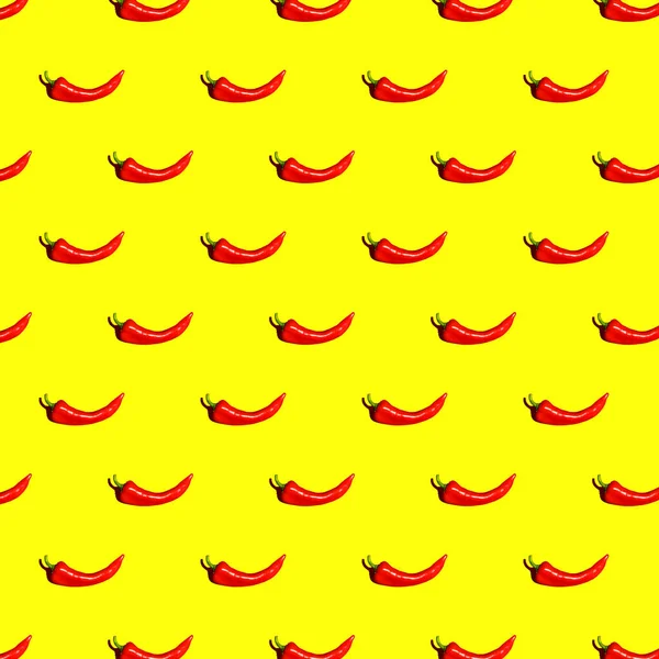 Nahtloses Muster Mit Rotem Pfeffer Auf Gelbem Hintergrund Bunte Lebensmittel — Stockfoto