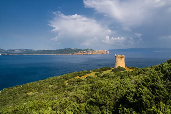 Denize yakın kule. Capo Caccia. Sardunya Adası. İtalya