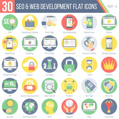  Düz renkli yuvarlak simgeler 30 Seo ve Web geliştirme