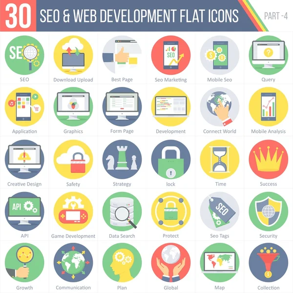  Düz renkli yuvarlak simgeler 30 Seo ve Web geliştirme