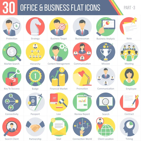  30 ofis ve iş düz renkli yuvarlak simgeler