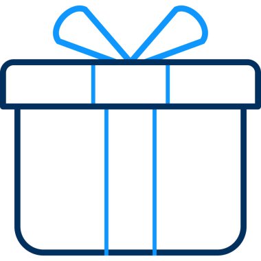 Hediye kutusu vektör simgesi. biçim iki renkli düz sembol, mavi ve gri renkler, yuvarlak açılar, beyaz