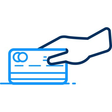 El ele tutuşan kredi kartı ikonu. vektör illüstrasyonu