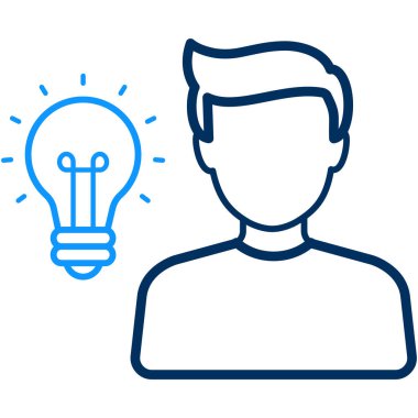 Fikir ampulü simgesi, vektör illüstrasyonu olan iş adamı