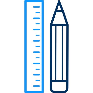 Cetvel simgesi. vektör biçimi çift renk düz sembol, düz mavi renk, yuvarlak açılar, beyaz arkaplan